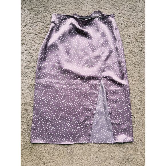 Abercrombie & Fitch Satin Slit Midi Skirt Lavender Polka Dot Small Coquette Fall - Picture 2 of 7